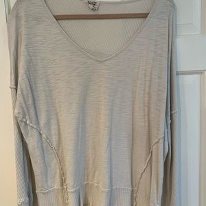 PPLA White Long-sleeve Waffle Detail Top